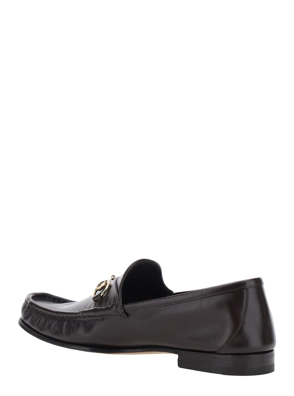 Gucci Men 'Lugano' Brown Loafers With Horsebit Plaque On The Front And Low Heel In Leather For Men GUCCI