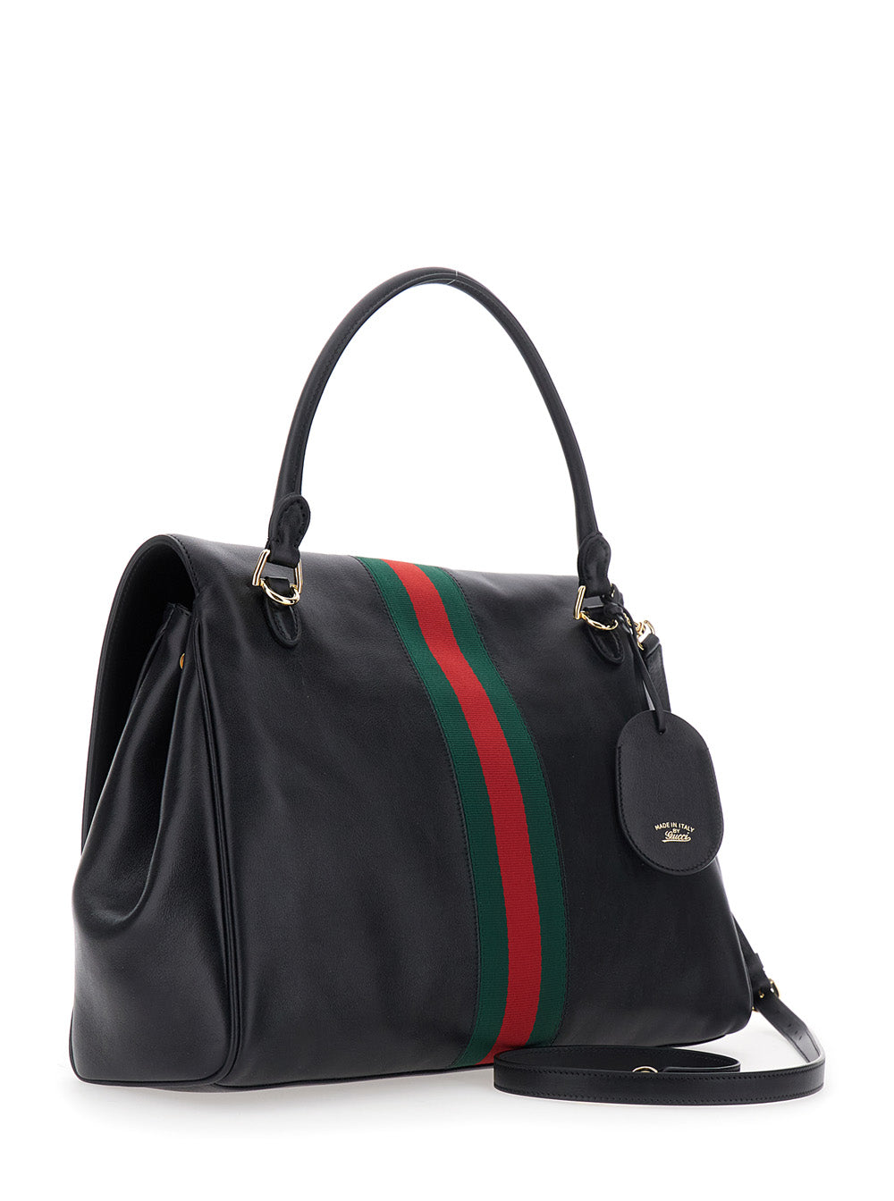 Gucci Women 'Paparazzo' Black Large Handbag With Horsebit And Web Stripe On The Front In Leather For Women GUCCI