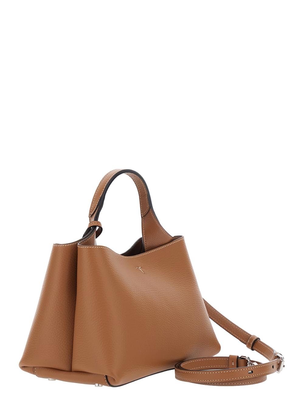 Tod's Women Brown Handbag With Adjustable And Removable Shoulder Strap And T Plaque Pendant On The Front In Grained Leather For Women TOD'S