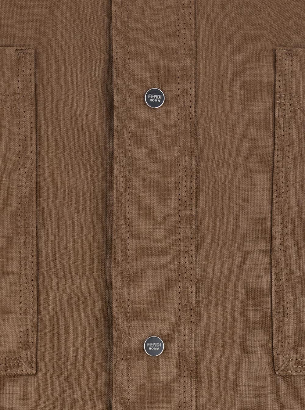 Fendi Men Brown Jacket With Classic Collar And Four Patch Pockets On The Front In Linen For Men FENDI