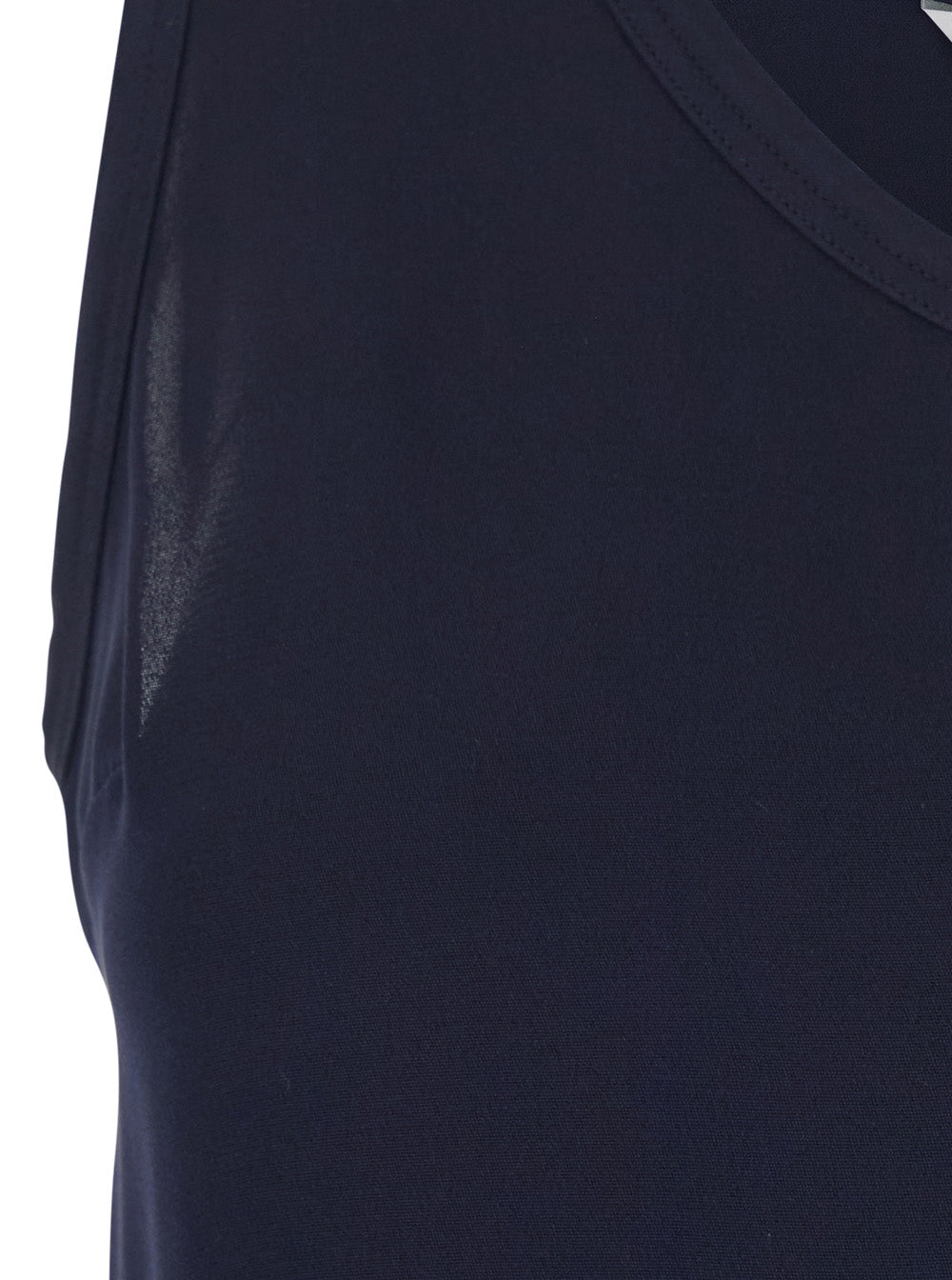 Max Mara Women 'Pavido' Blue Sleeveless Top With Round Neck And Tone-On-Tone Logo Embroidery On The Front In Silk For Women MAX MARA
