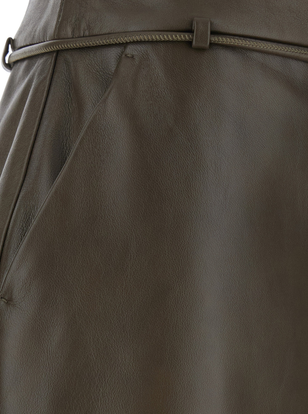 Max Mara Women 'Fantino' Khaki Green Skirt With Bow On The Front And Zip Closure On The Back In Leather For Women MAX MARA