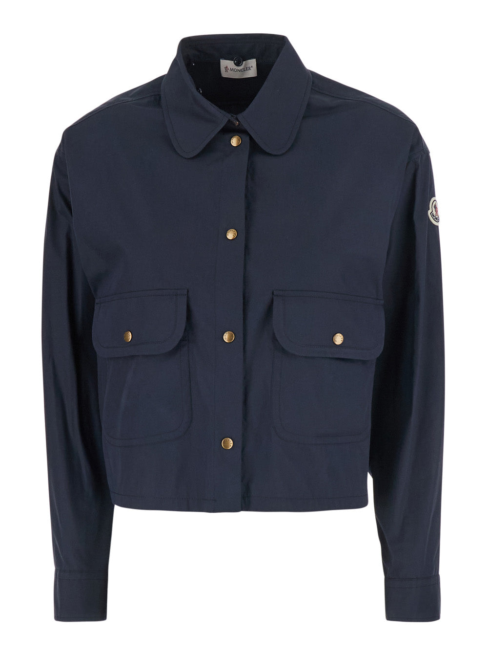 Moncler Women Blue Jacket With Removable Hood With Drawstring And Classic Collar In Stretch Cotton For Men