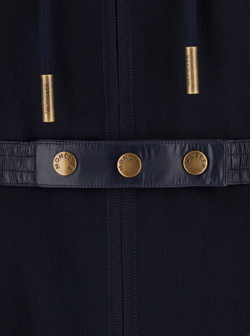 Moncler Women Blue Cape With Removable Hood And Front Belt In Tech Fabric For Women