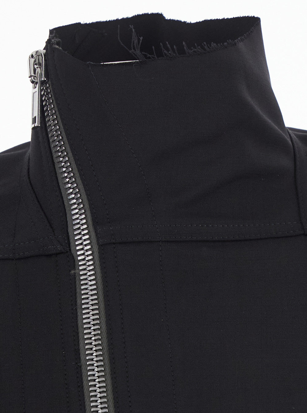 Rick Owens Women 'Gary' Black Crop Jacket With High Collar And Off-Center Zip Closure In Wool Blend For Women