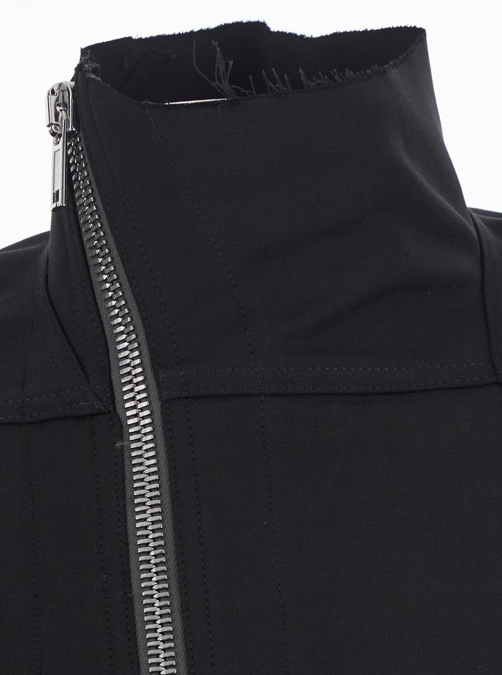 Rick Owens Women 'Gary' Black Crop Jacket With High Collar And Off-Center Zip Closure In Wool Blend For Women RICK OWENS