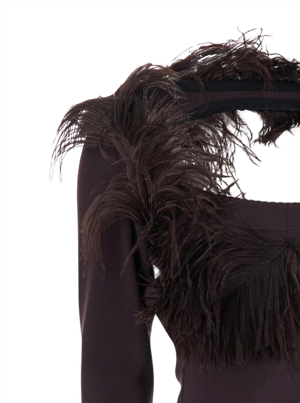 The Attico Women Embroidered Ostrich Feathers On Ponte Jersey Maxi Dress THE ATTICO