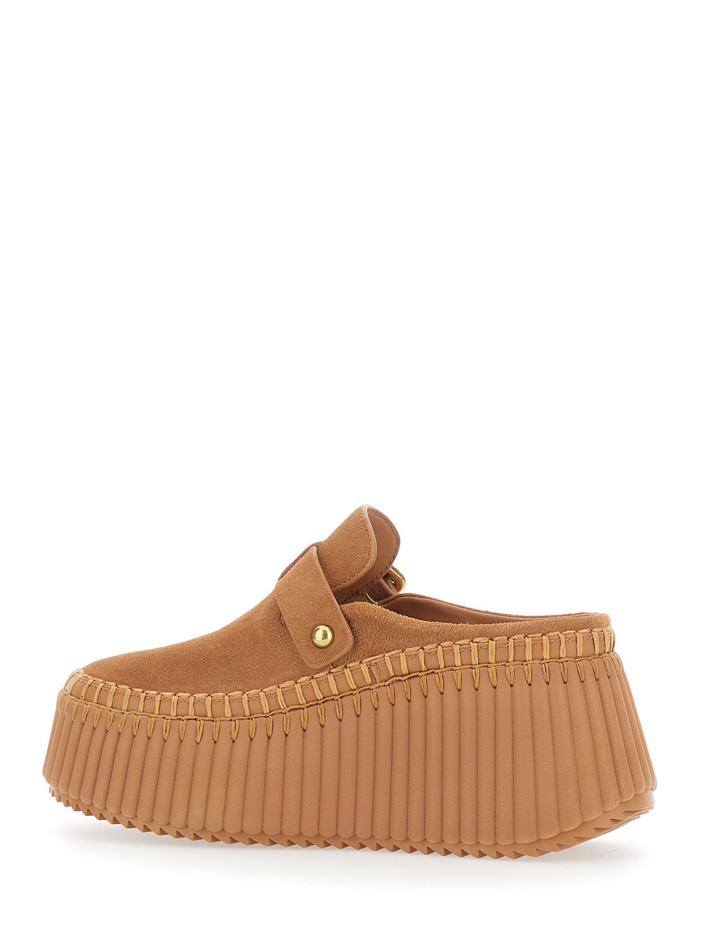 Chloé Women 'Nama' Brown Mules With Wedge Heeles With Adjustable Buckle Strap In Suede For Women CHLOE