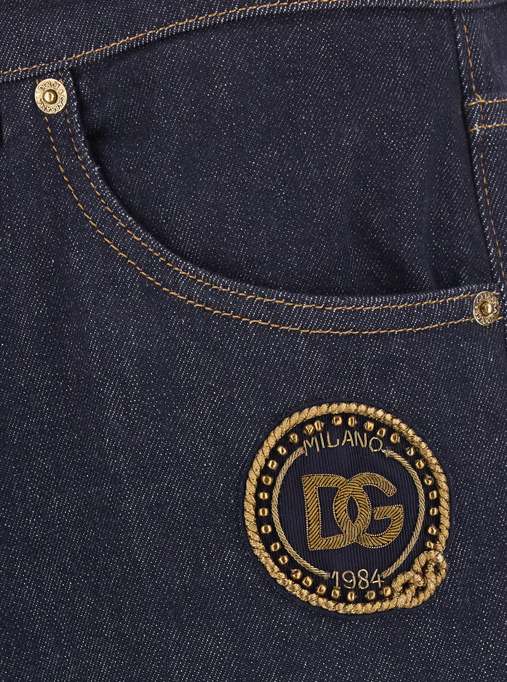 Dolce & Gabbana Men Blue Slim Jeans With Embroidered Logo On The Front In Denim For Men DOLCE & GABBANA