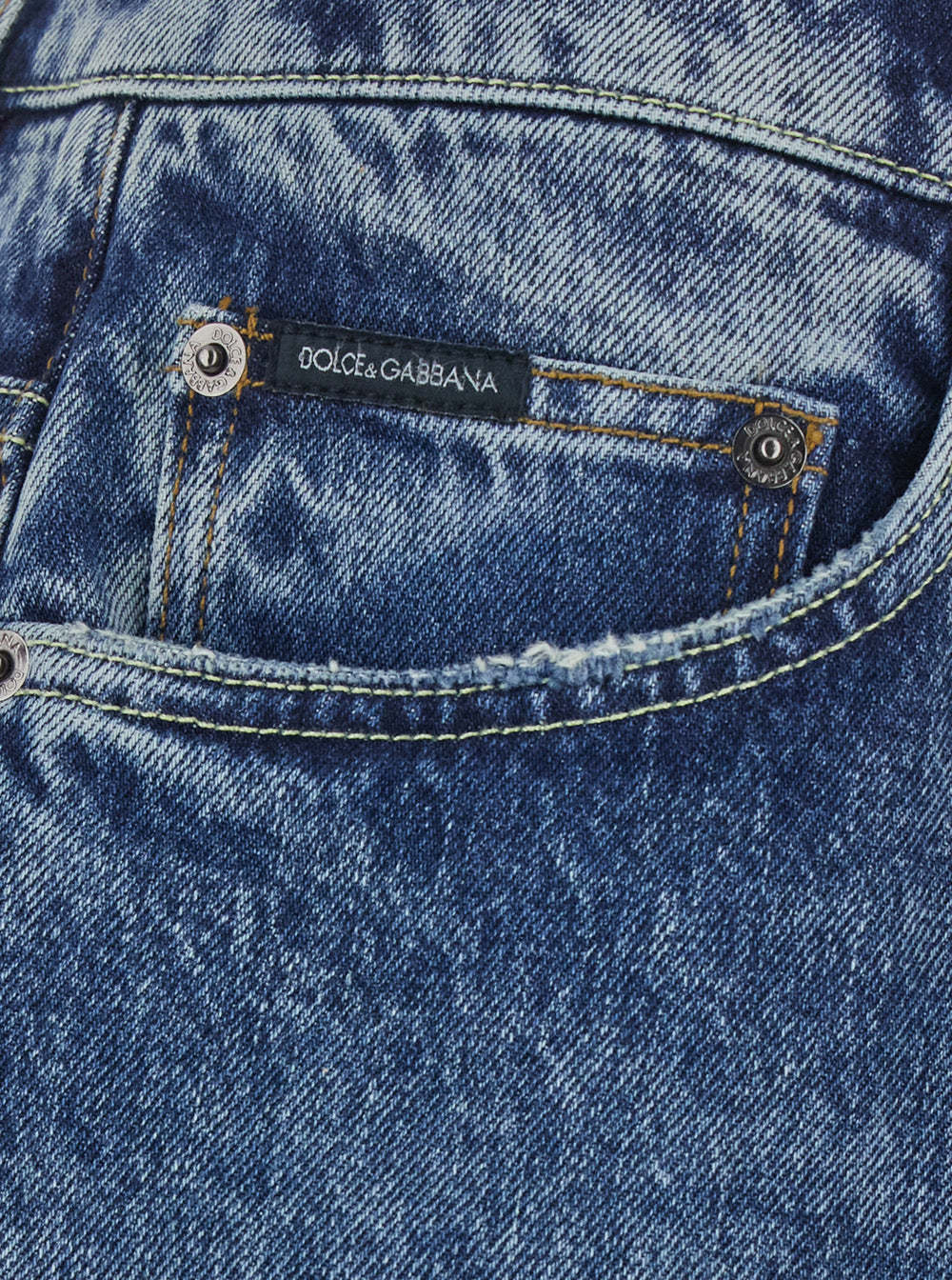 Dolce & Gabbana Men Blue Jeans With Applied Logo Patch On The Back In Denim Men DOLCE & GABBANA