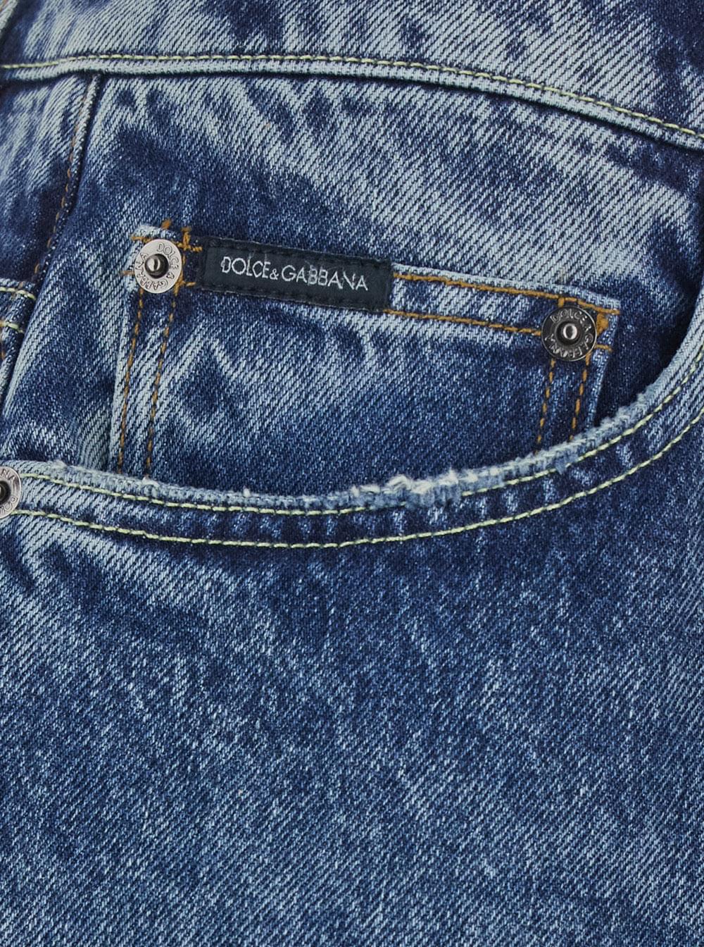 Dolce & Gabbana Men Blue Jeans With Applied Logo Patch On The Back In Denim Men DOLCE & GABBANA