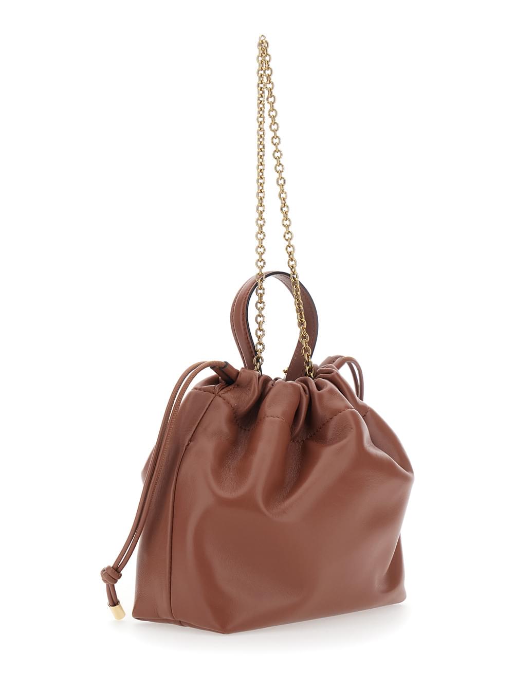 Chloé Women 'Icons' Brown Shoulder Bag With Drawstring Closure And Leather Chain Strap In Leather For Women CHLOE