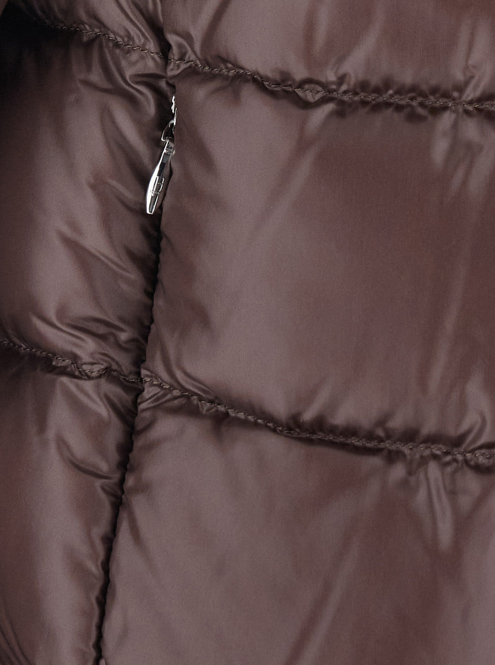 Herno Women Brown Short Down Jacket With Hood And Metal Plate On The Back In Tech Fabric Woman HERNO