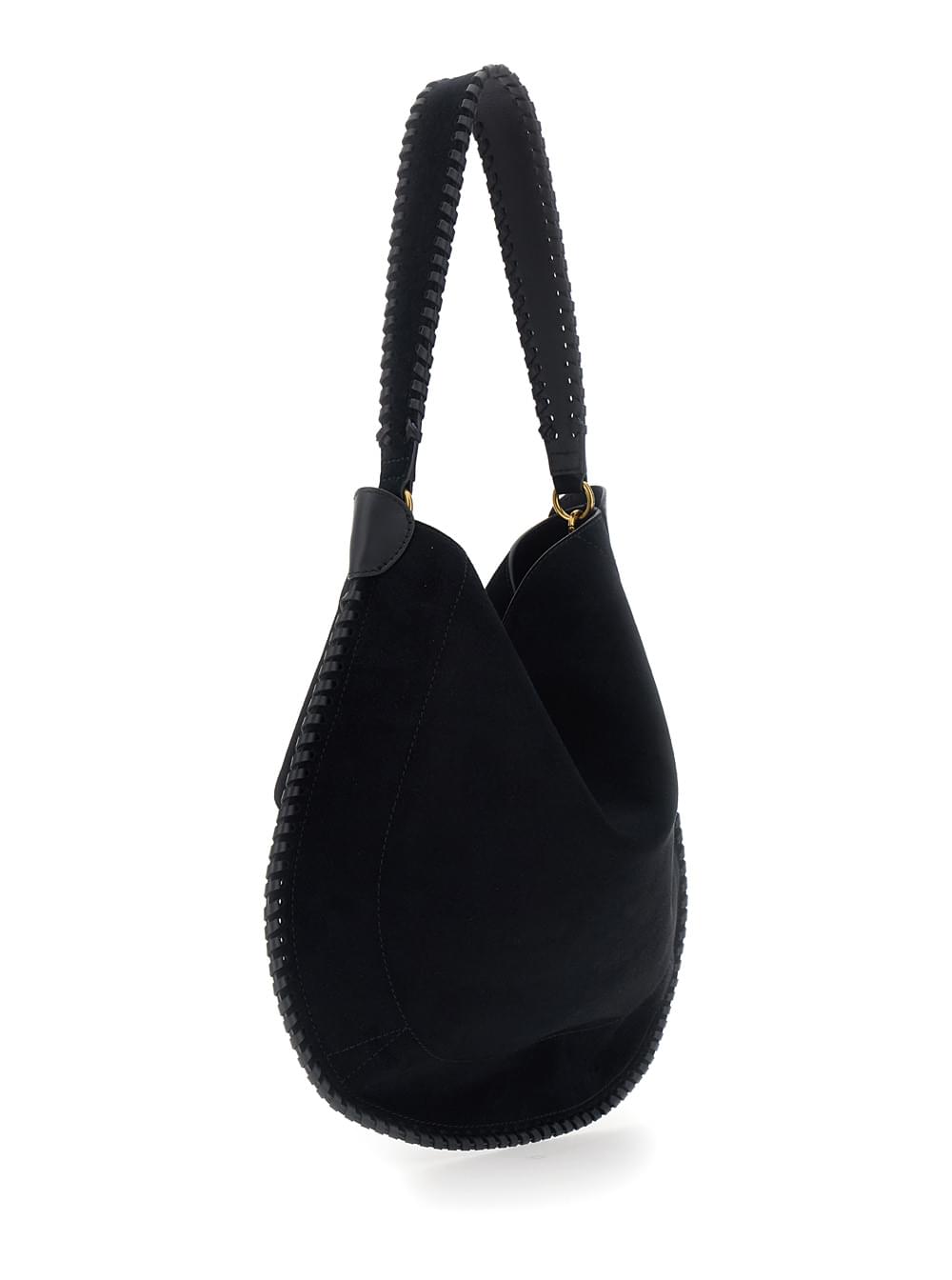 Isabel Marant Women Isabel Marant Women 'Oskan' Black Shoulder Bag With Removable Strap And Embossed Logo On The Front In Suede For Women ISABEL MARANT