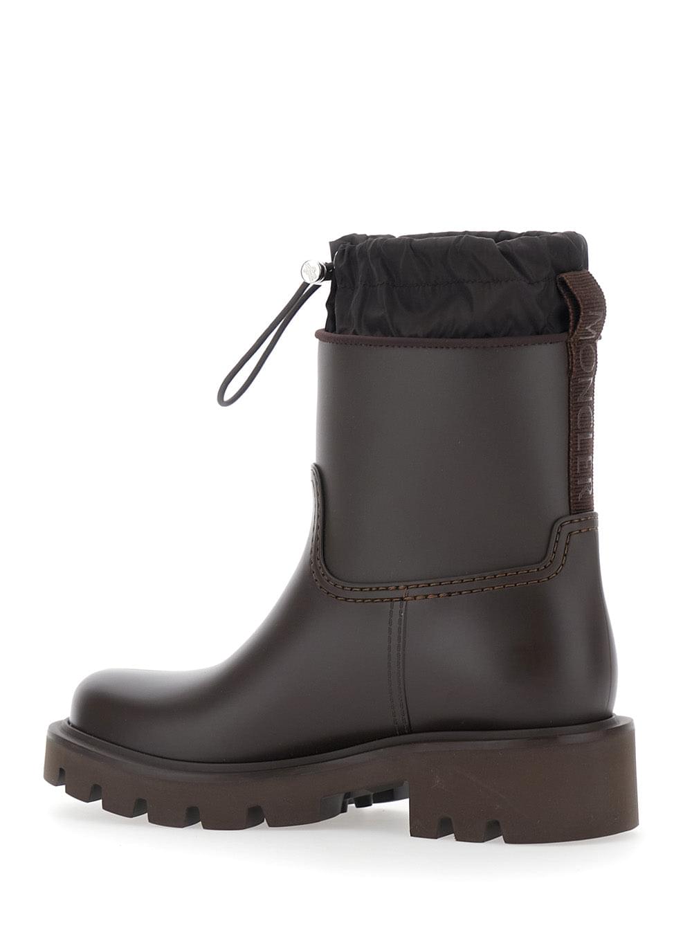 Moncler Women 'Kickstream' Brown Rain Boots With Logo On The Side And Drawstring Closure In Pvc For Women MONCLER