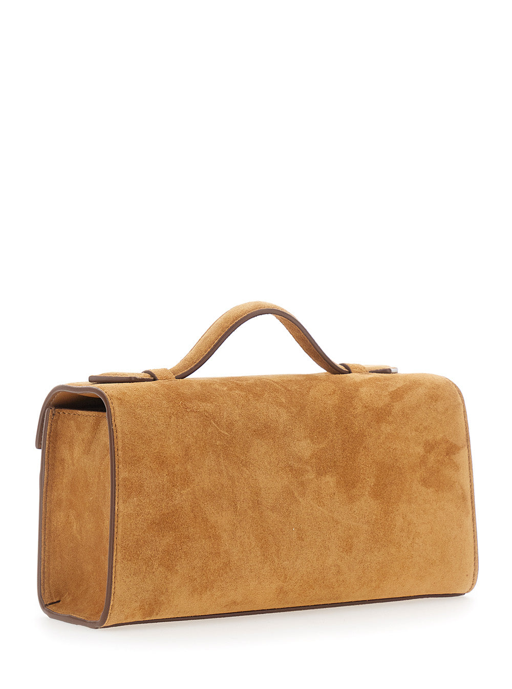 Savette Women 'The Symmetry Pochette' Brown Handbag With Turn Lock Closure And Top Handle In Suede For Women SAVETTE