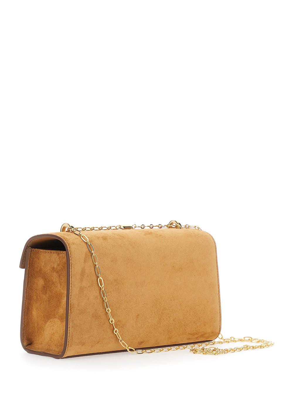 Savette Women 'Chain Symmetry' Brown Crossbody Bag With Chain Strap And Turn Lock Closure On Front In Suede For Women SAVETTE