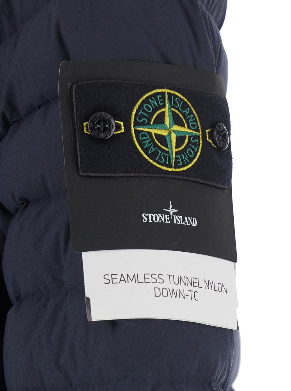 Stone Island Men Blue High Collar Down Jacket With Logo Patch On Sleeve In Tech Fabric For Men STONE ISLAND