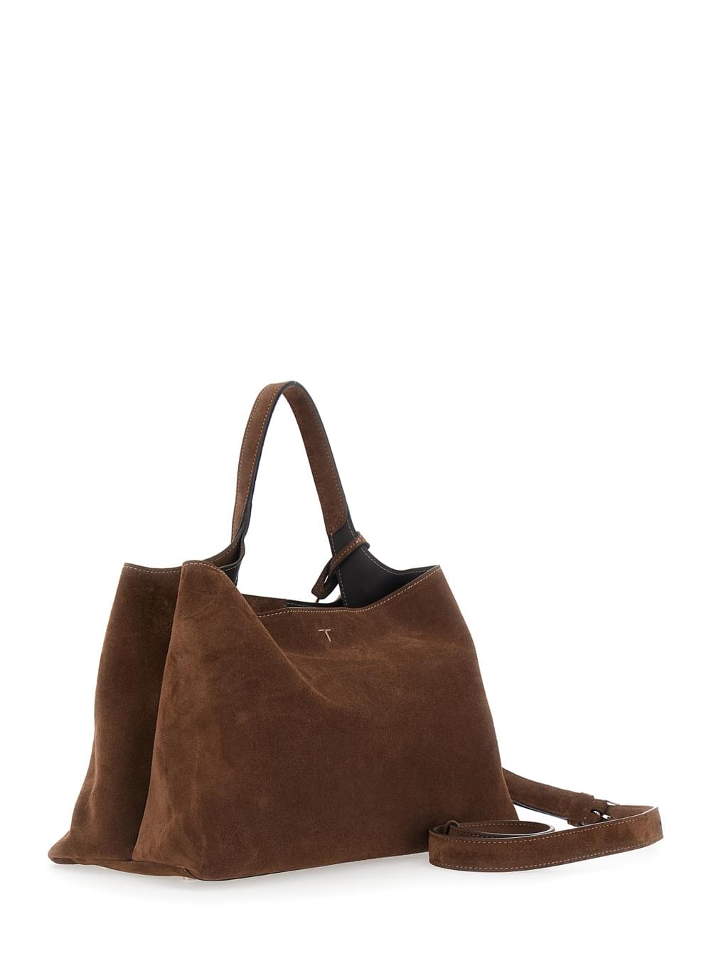 Tod's Women Brown Handbag With Adjustable And Removable Shoulder Strap And T Plaque On The Front In Suede For Women TOD'S