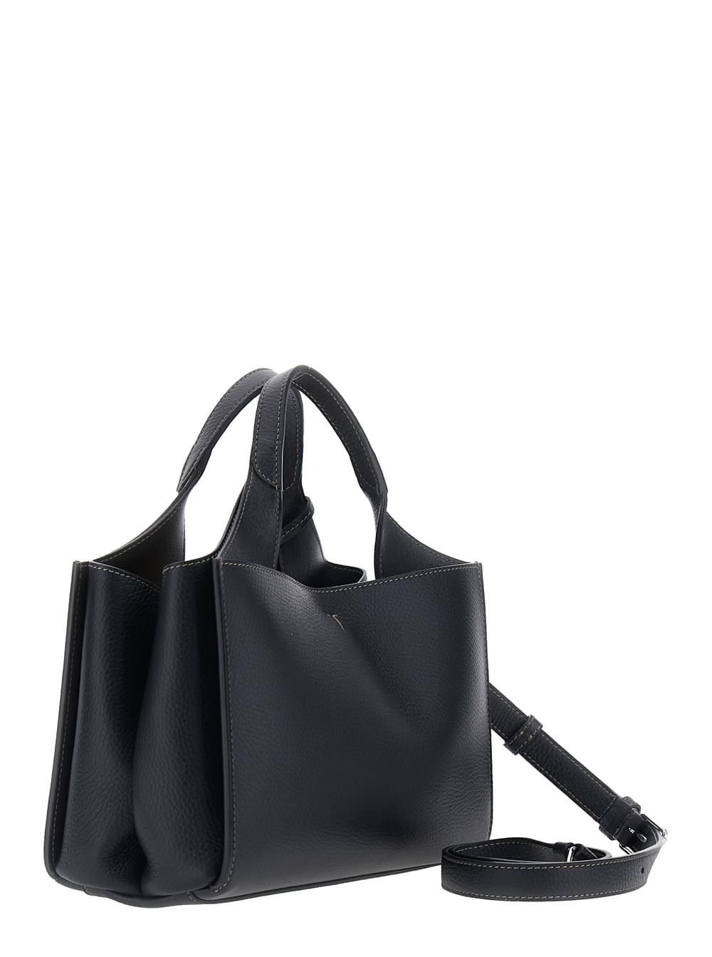Tod's Women Tod's Women Black Handbag With Adjustable And Removable Shoulder Strap And T Plate On The Front In Leather For Women TOD'S