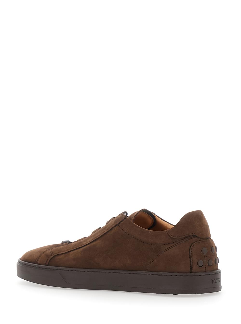Tod's Men Brown Low Top Sneakers With Grooved Sole And Logo Patch On The Tongue In Suede For Men TOD'S