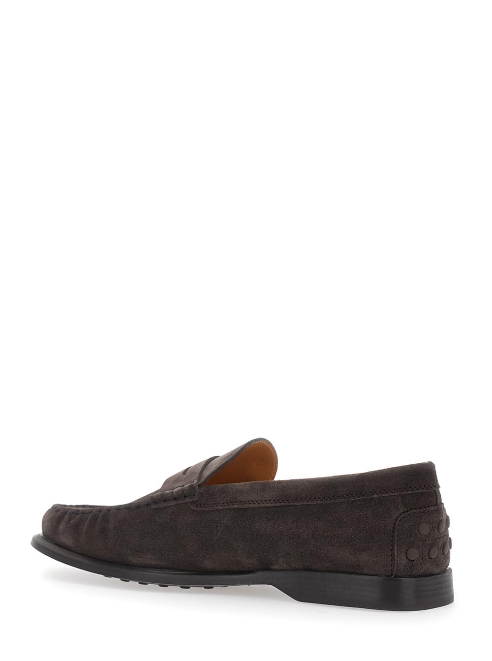 Tod's Men Brown Loafers With Pennyslot And Embossed Logo Monogram In Suede For Men TOD'S