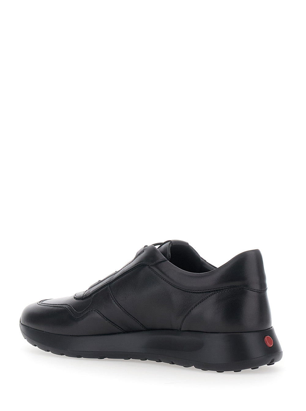 Tod's Men 'Red Dot' Black Low Top Sneakers With Red Dot Detail On The Heel And Logo Lettering On The Tongue In Leather For Men TOD'S