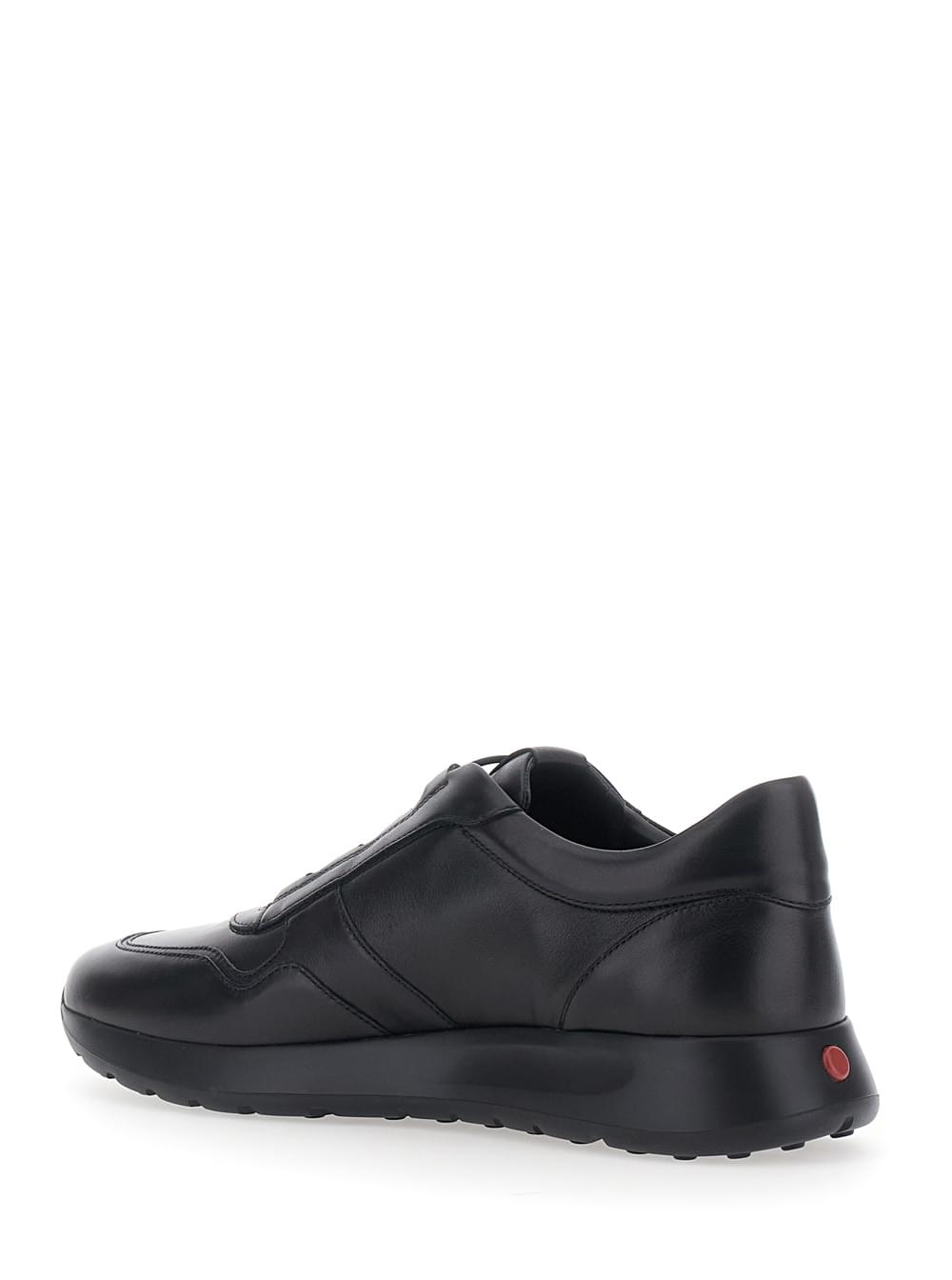 Tod's Men 'Red Dot' Black Low Top Sneakers With Red Dot Detail On The Heel And Logo Lettering On The Tongue In Leather For Men TOD'S