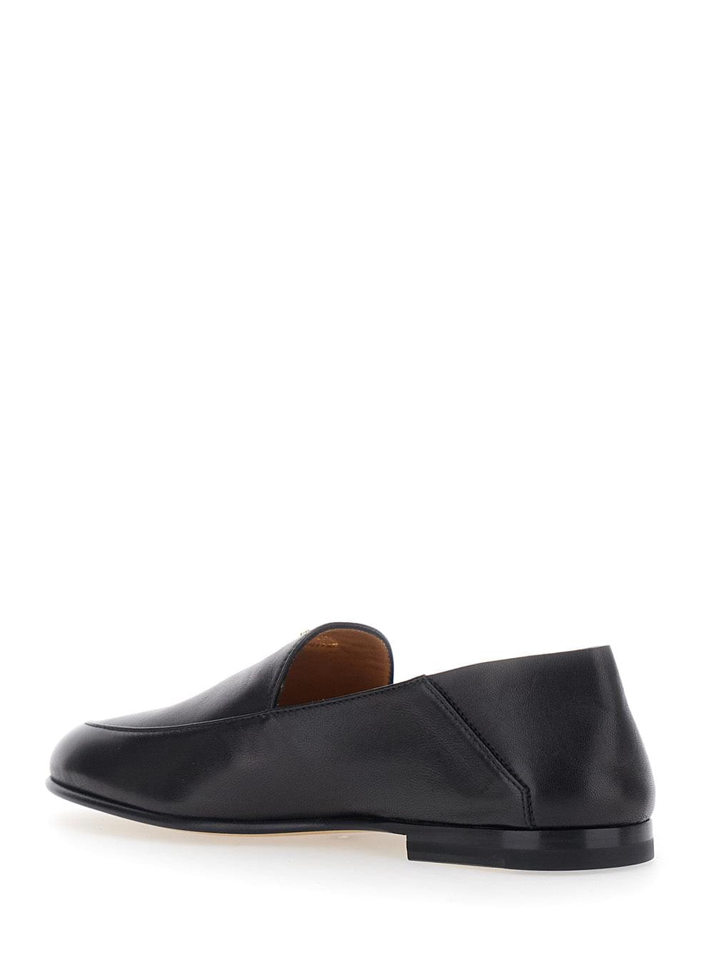 Tod's Women Black Loafers With Logo Lettering Plate On The Front In Smooth Leather For Women TOD'S