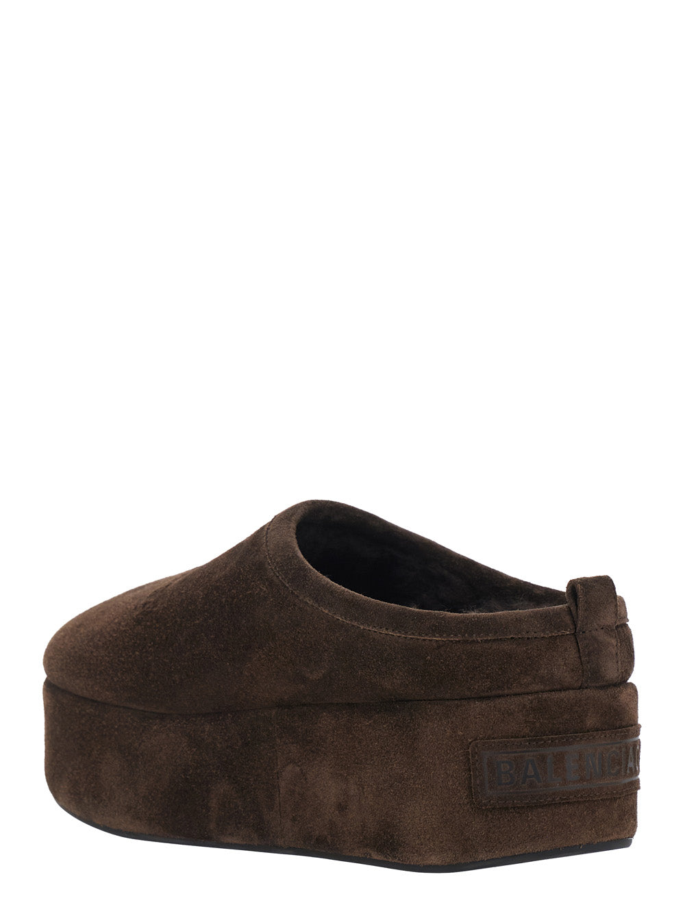 Balenciaga Women 'Alaska' Brown Mule With High Platform And Logo Lettering On The Front In Suede For Women BALENCIAGA