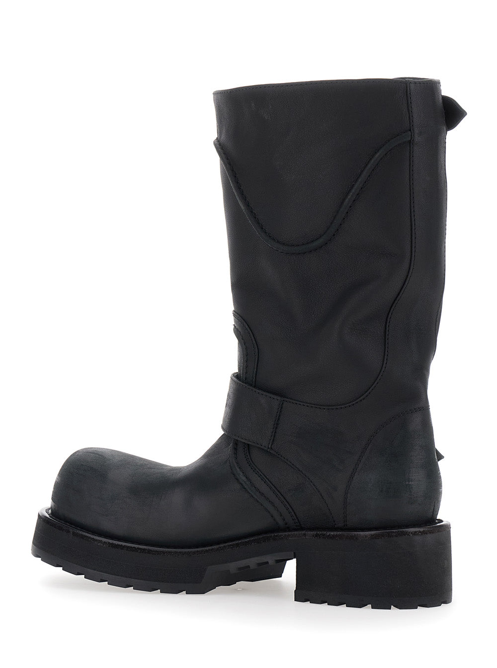 Balenciaga Men 'Venom' Black Boots With Adjustable Buckle Straps And Logo Plate On The Side In Leather For Men BALENCIAGA