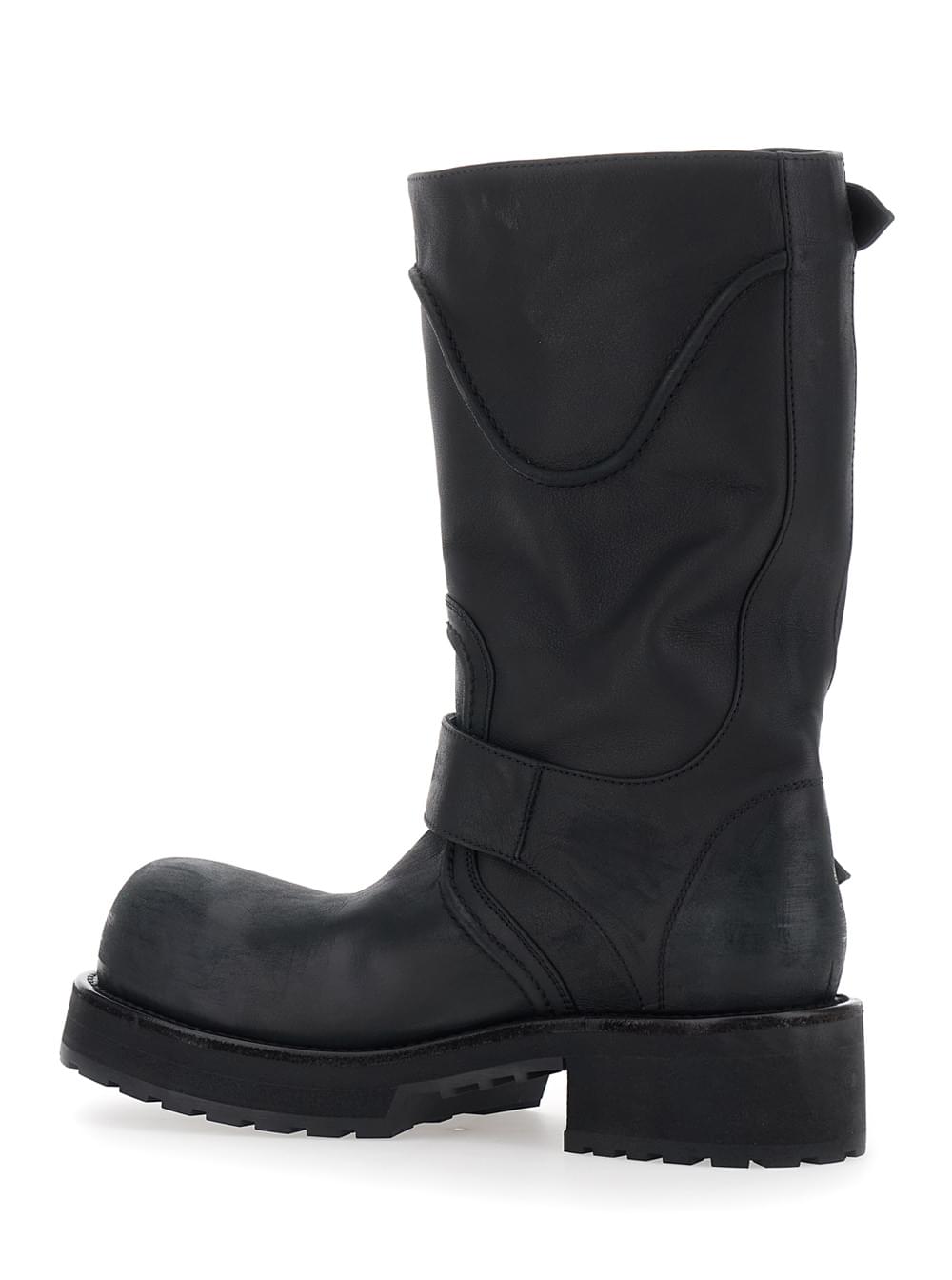 Balenciaga Men 'Venom' Black Boots With Adjustable Buckle Straps And Logo Plate On The Side In Leather For Men BALENCIAGA