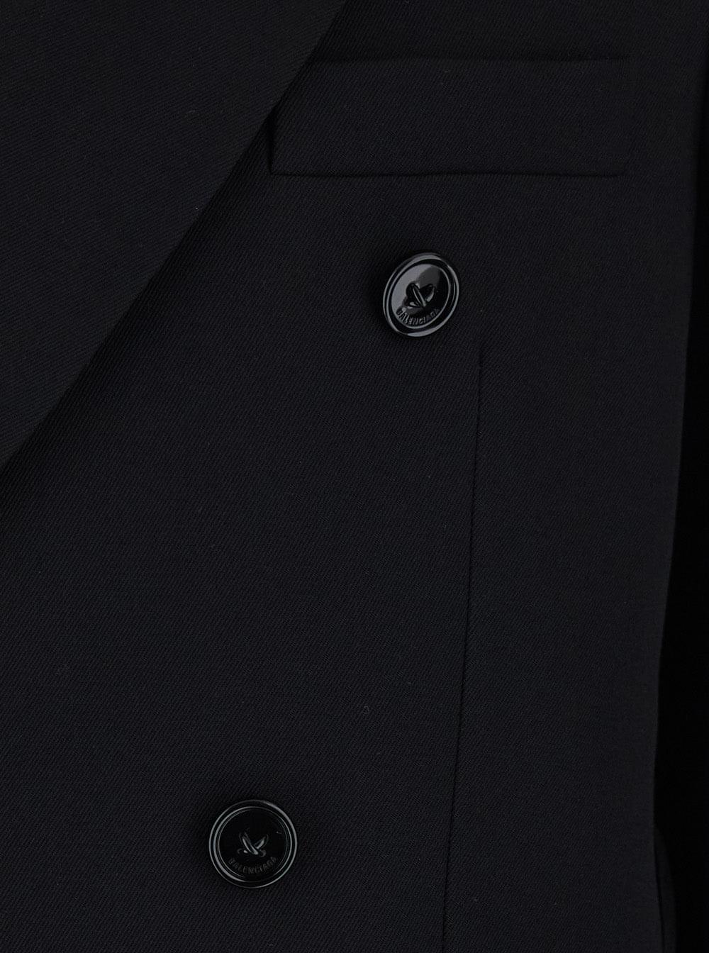 Balenciaga Men Black Double-Breasted Jacket With Peak Revers In Wool For Men BALENCIAGA