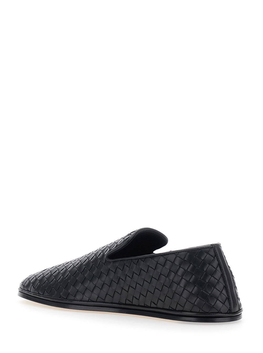Bottega Veneta Men 'Palazzo' Black Loafers With Rounded Toe And Intrecciato Motif In Leather For Men BOTTEGA VENETA