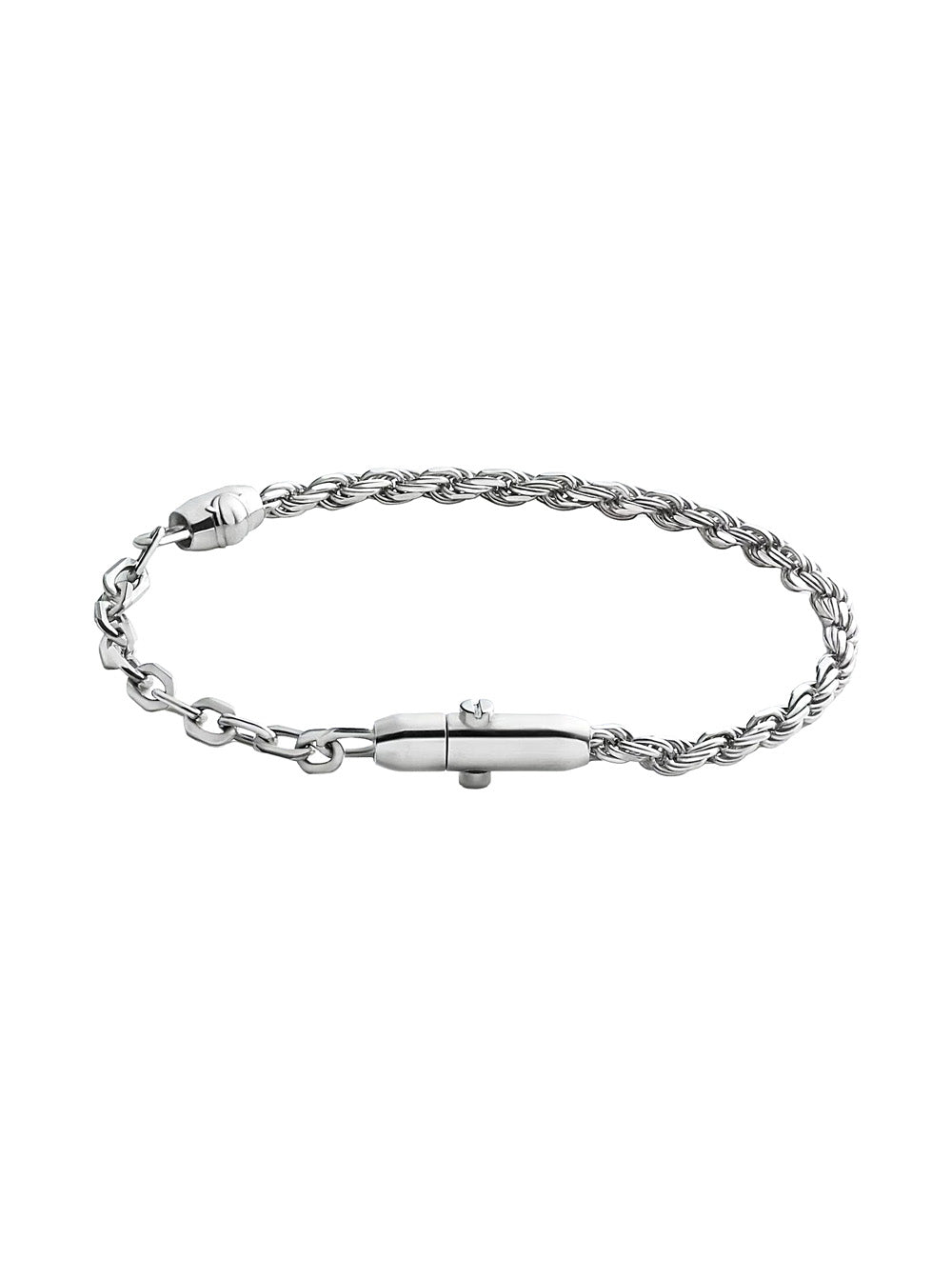 Bottega Veneta Men Silver Bracelet With Two Contrasting Chains And Press-Stud Closure In Sterling Silver For Men BOTTEGA VENETA
