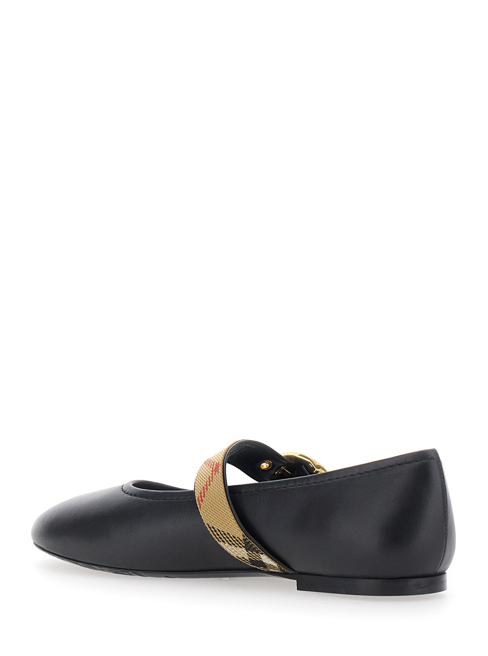 Burberry Women 'Robin' Black Ballet Shoes With Strap With Check Motif And Buckle In Leather For Women BURBERRY