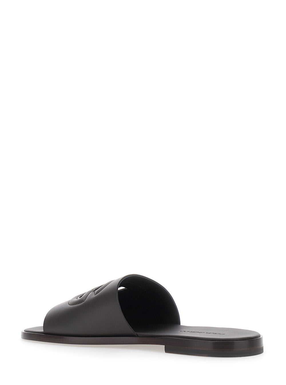 Dolce & Gabbana Men Brown Sandals With Cut-Out With Logo On The Front In Leather For Men DOLCE & GABBANA