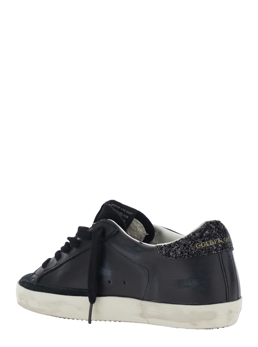 Golden Goose Women 'Superstar' Black Sneakers With Star Patch On The Side And Glittered Heel With Logo Lettering In Leather And Suede For Women GOLDEN GOOSE
