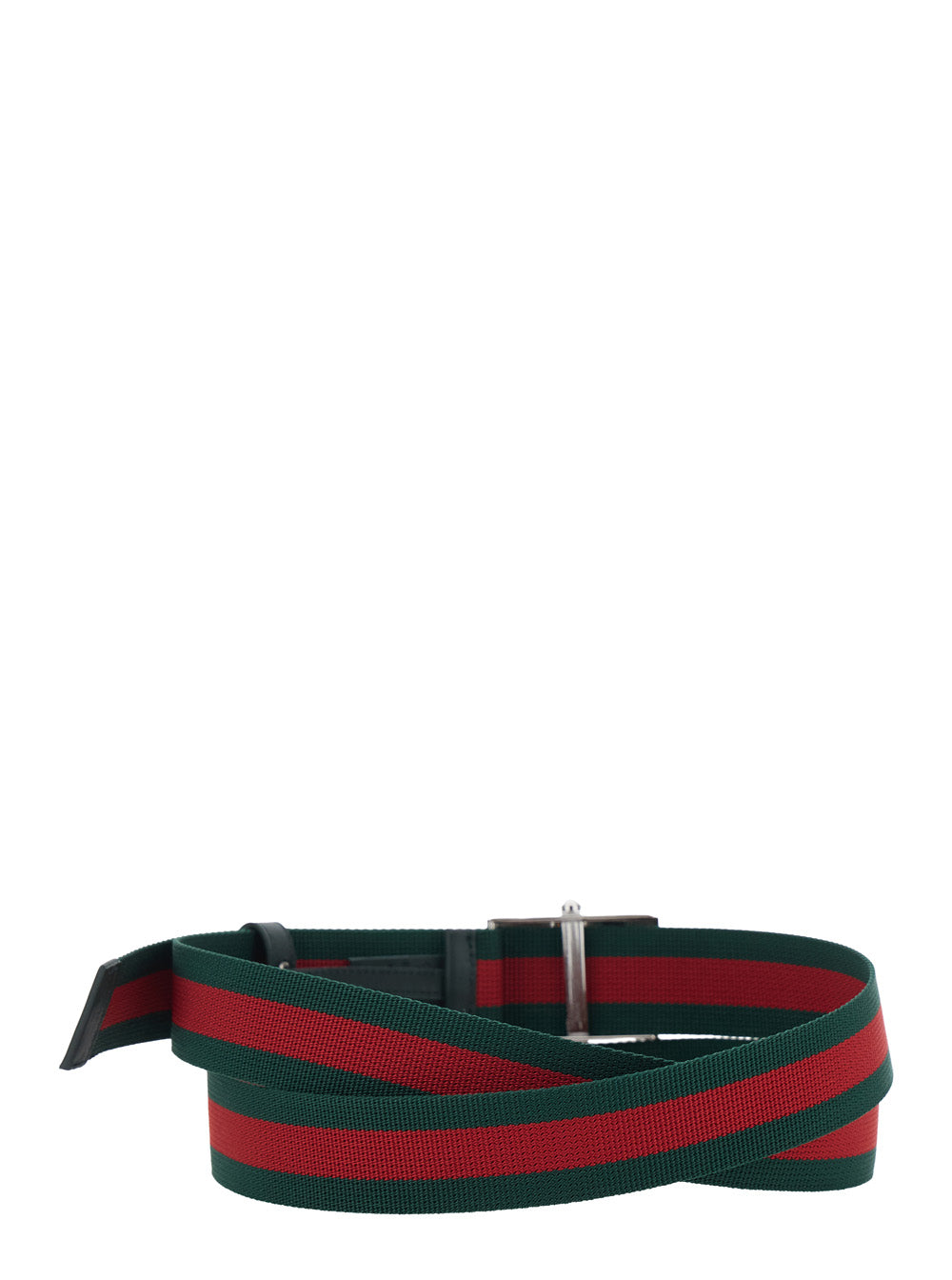 Gucci Men Green Belt With Web Motif And Logo Plaque On The Front In Web Canvas For Men GUCCI