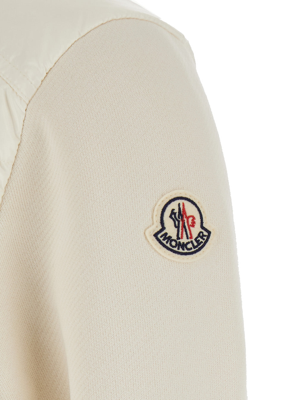 Moncler Women White High-Neck Cardigan With Logo Patch On The Sleeve And Padded And Quilted Design On The Front In Tech Fabric And Cotton For Women MONCLER