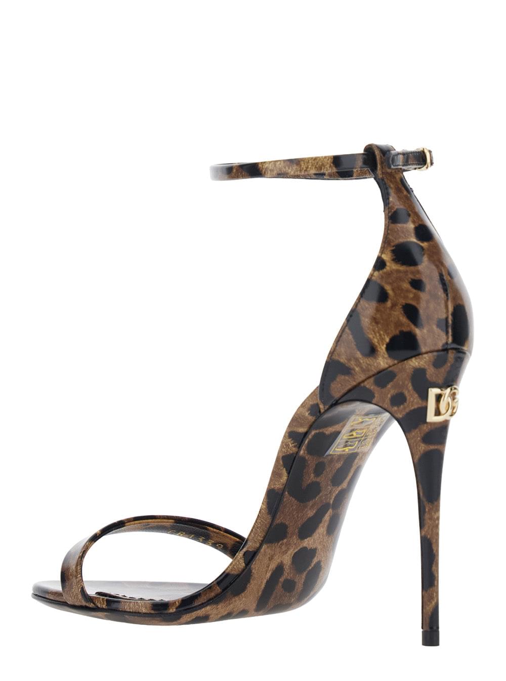 Dolce & Gabbana Women Brown High Heel Sandals With Leopard Print In Glossy Leather For Women DOLCE & GABBANA