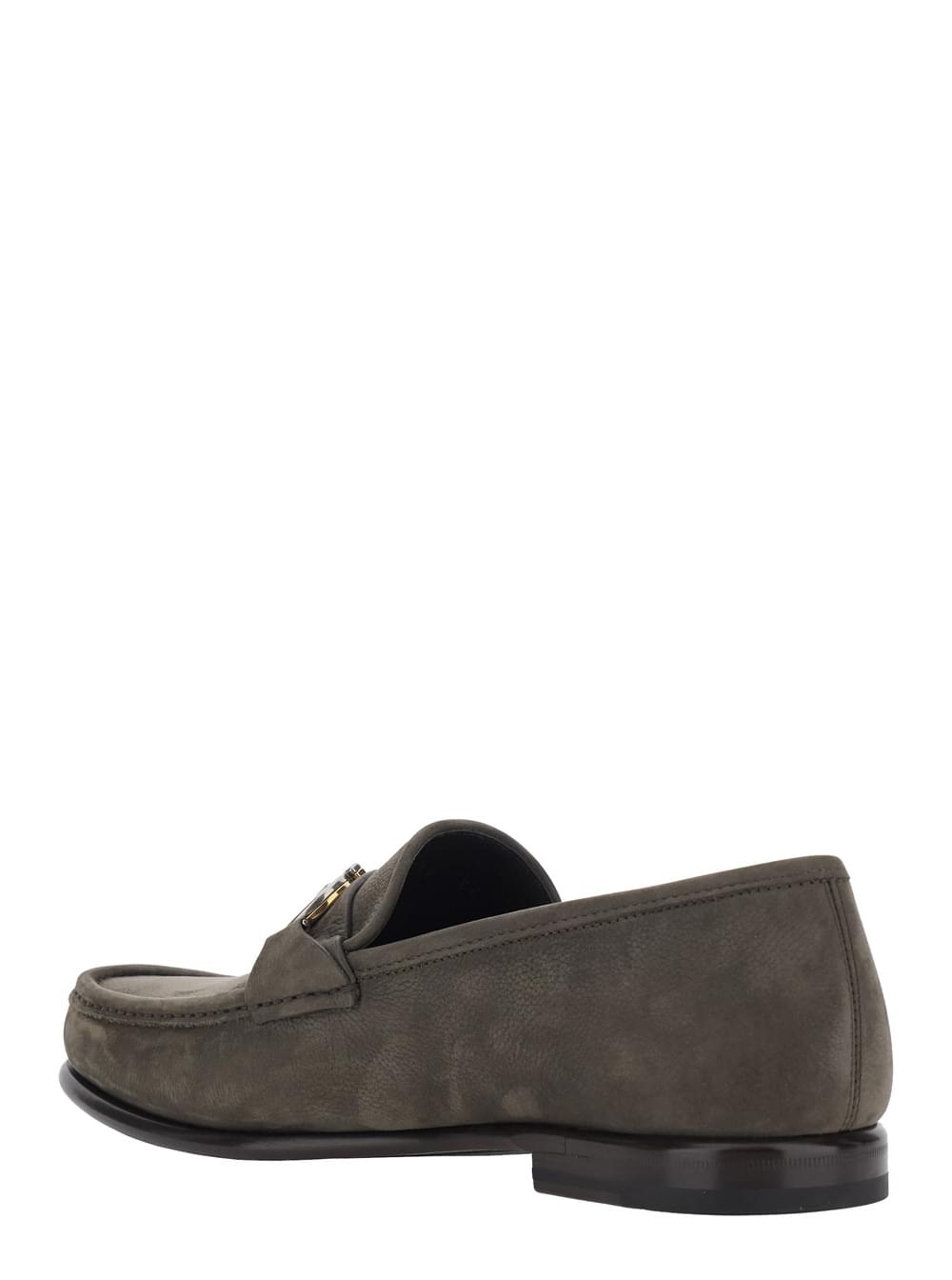 Ferragamo Men 'Avril' Grey Loafers With Gancini Plaque On The Front In Leather For Men FERRAGAMO