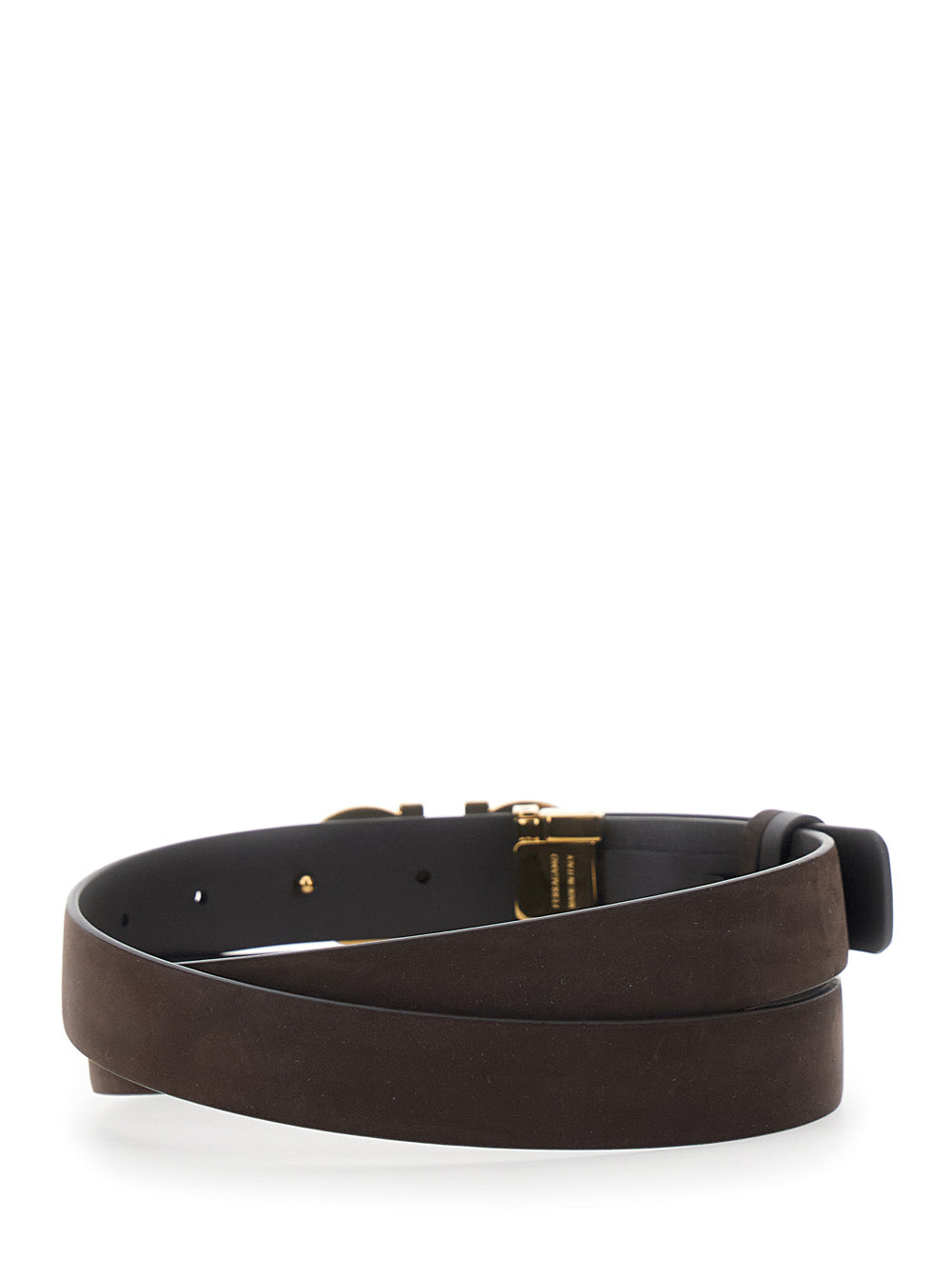Ferragamo Women Dark Brown Belt With Gancini Buckle On The Front In Suede For Women