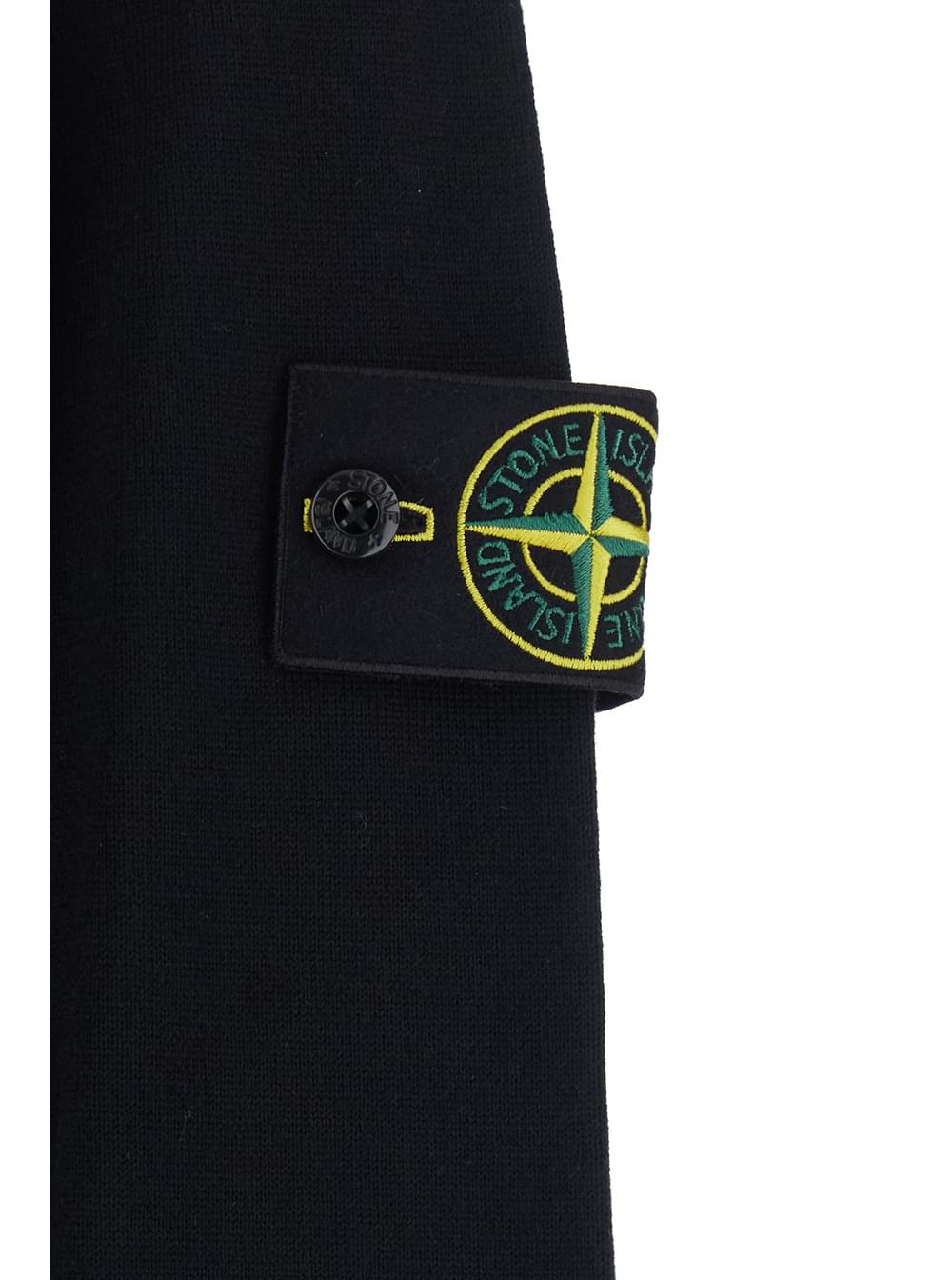 Stone Island Men Black Sweater With High Collar And Logo Patch On The Sleeve In Cotton Men STONE ISLAND