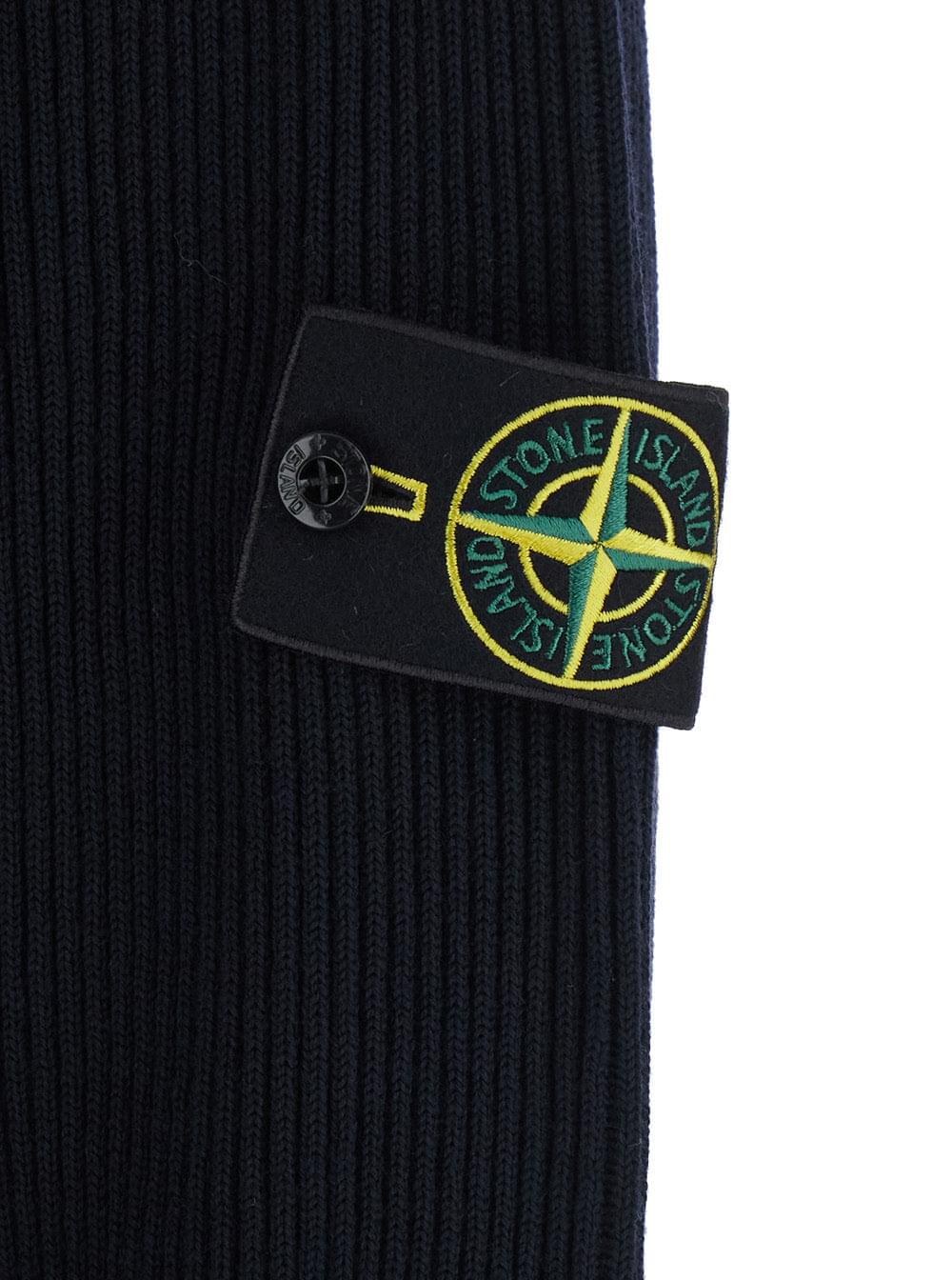 Stone Island Men Blue Sweater With High Collar And Logo Patch On The Sleeve In Men STONE ISLAND