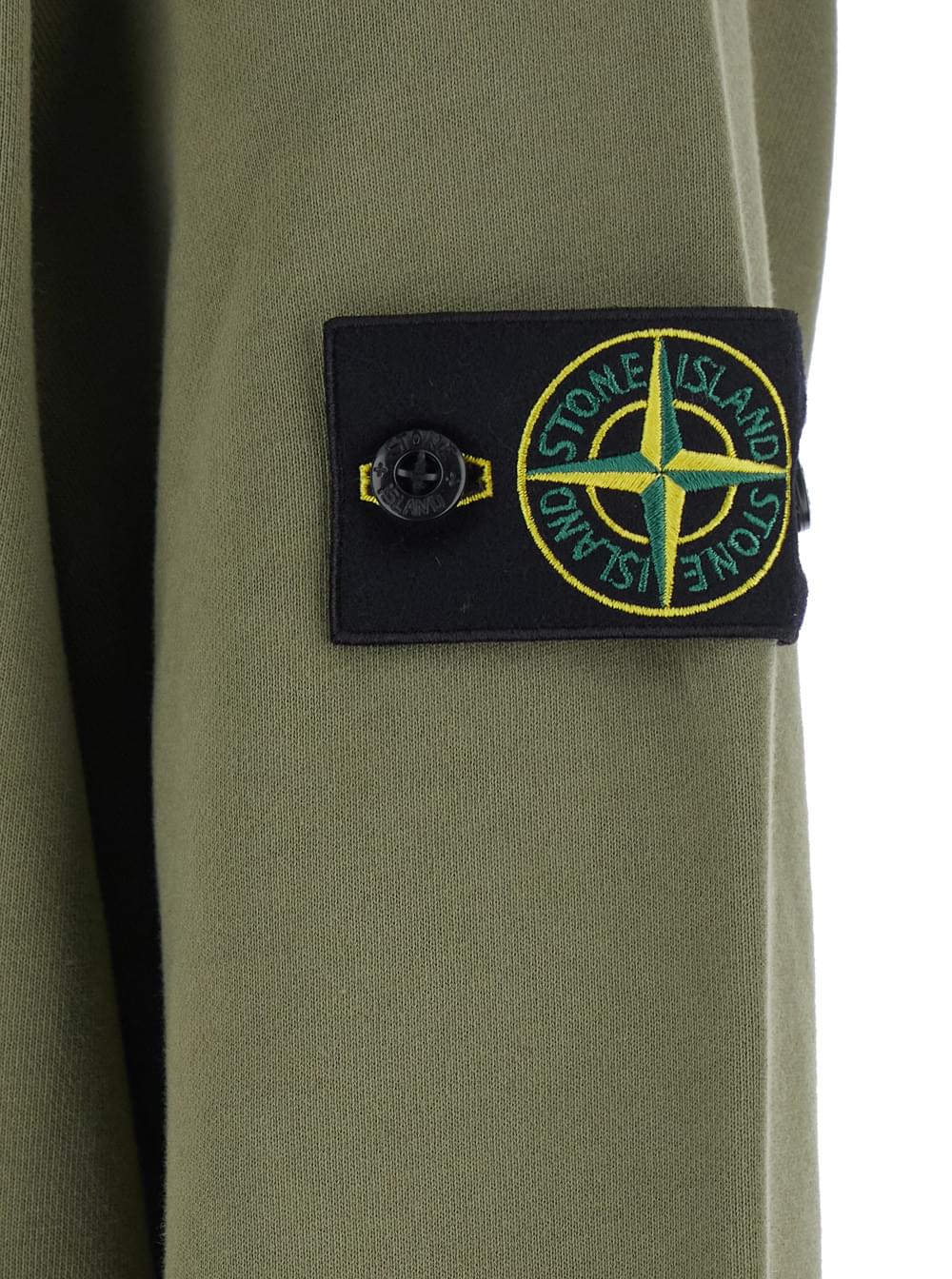 Stone Island Men Green Crewneck Sweatshirt With Logo Patch On The Sleeve In Cotton For Men STONE ISLAND