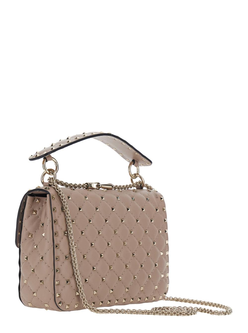 Valentino Garavani Women 'Spike Medium' Beige Crossbody Bag With Rockstud Studs Applied All-Over In Leather For Women VALENTINO GARAVANI