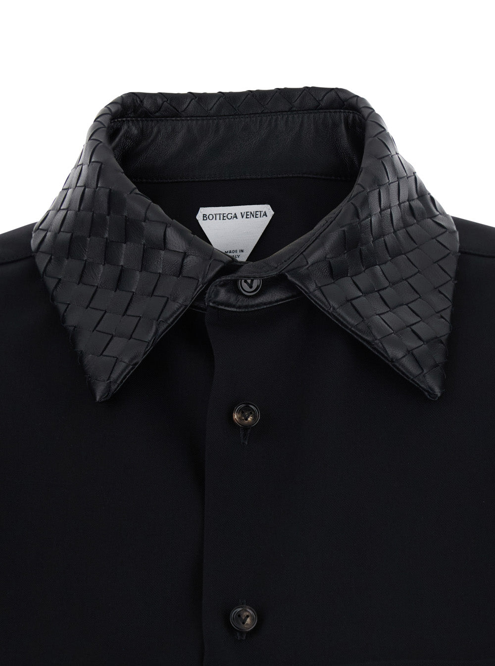Bottega Veneta Women Black Shirt With Intreccio Collar In Wool Women BOTTEGA VENETA