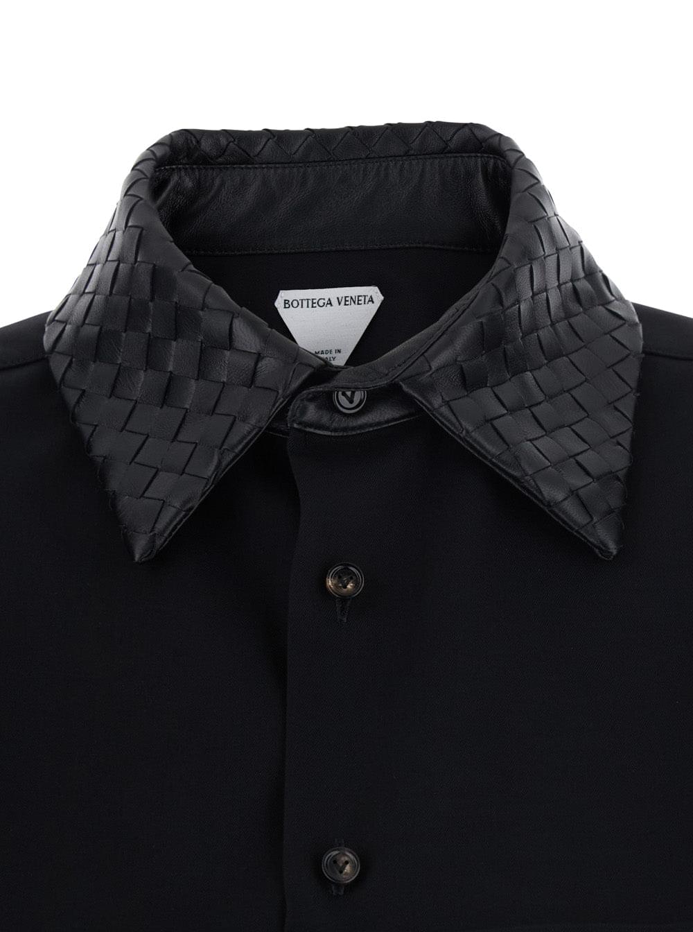 Bottega Veneta Women Black Shirt With Intreccio Collar In Wool Women BOTTEGA VENETA