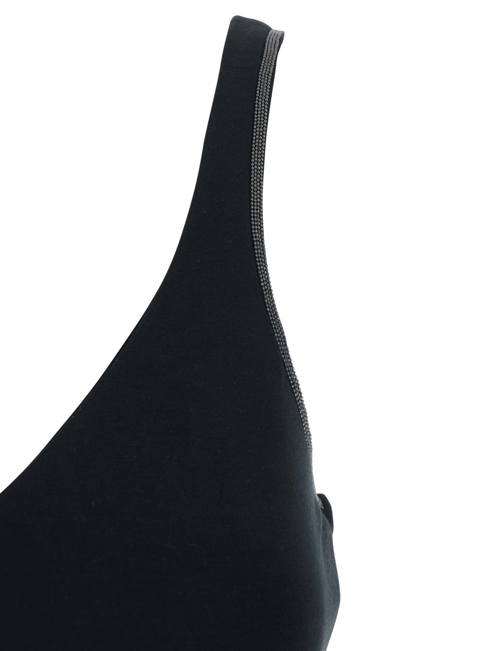 Brunello Cucinelli Women Black V-Neck Top With Jewelry Details On The Edges In Cotton For Women BRUNELLO CUCINELLI